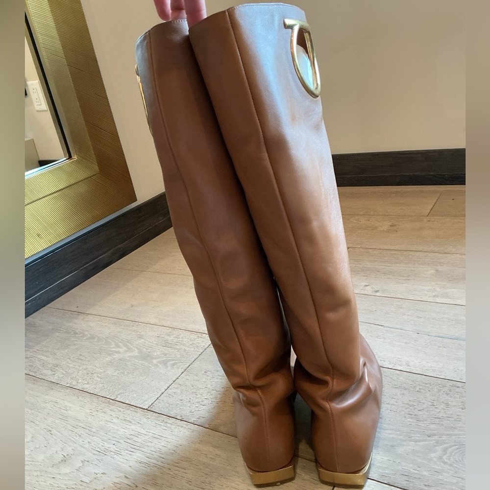 Salvatore Ferragamo Avio Signature O-Ring Knee-high Boots with Gold Accent - Picture 3 of 5